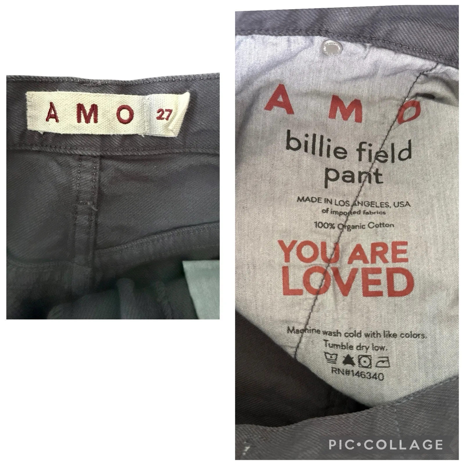 AMO Billie Field Pant Wide Straight Leg Utilitarian Organic Cotton Gray Size 27 - Image 7