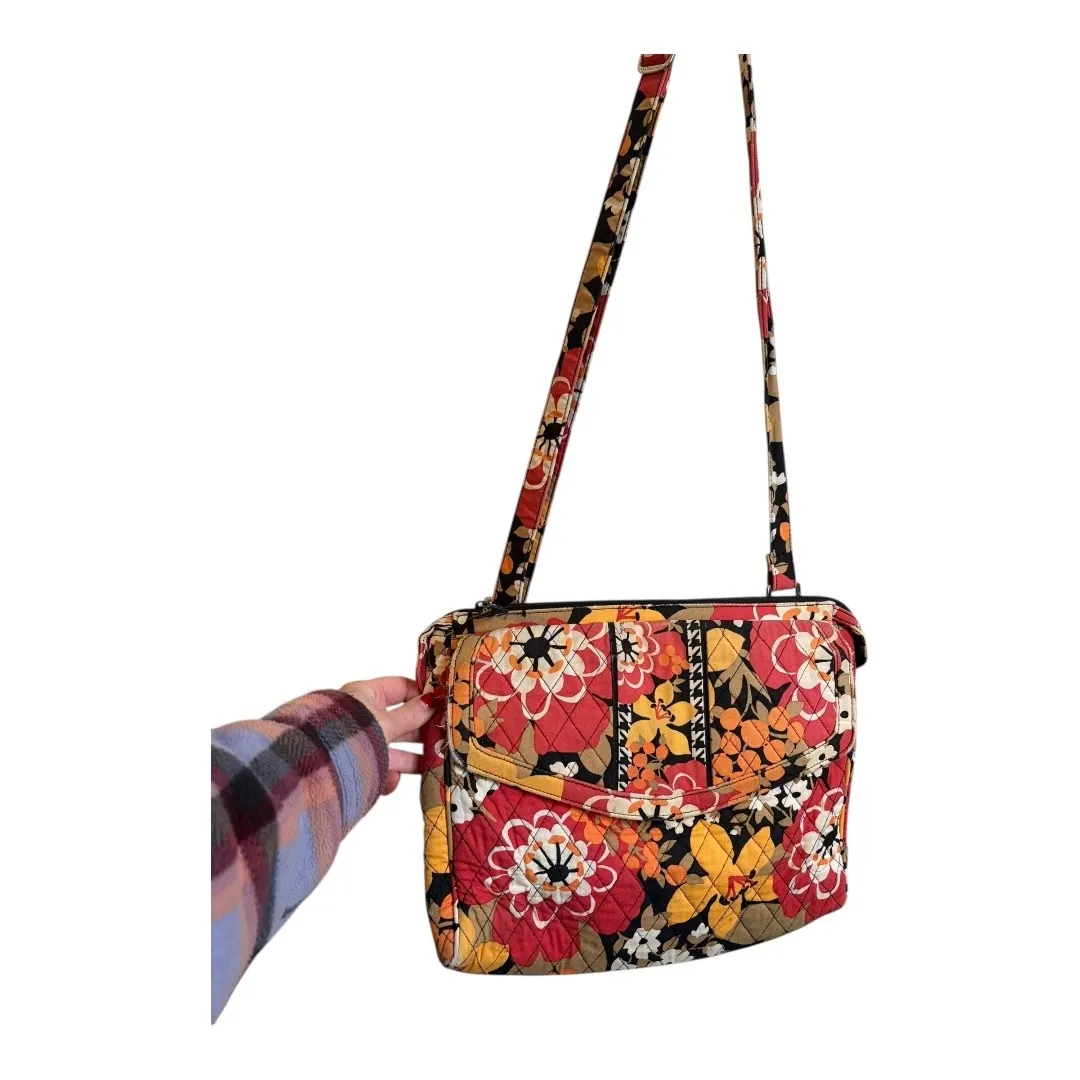 Vera Bradley Quilted Floral Crossbody Bag Red Yellow Black Adjustable Strap - Image 4