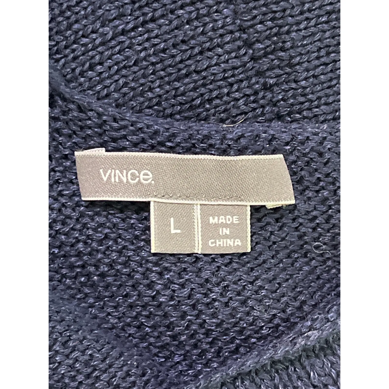 Vince 100% Linen V Neck/Back Sweater Navy Blue Lightweight Knit Size Large - Image 3