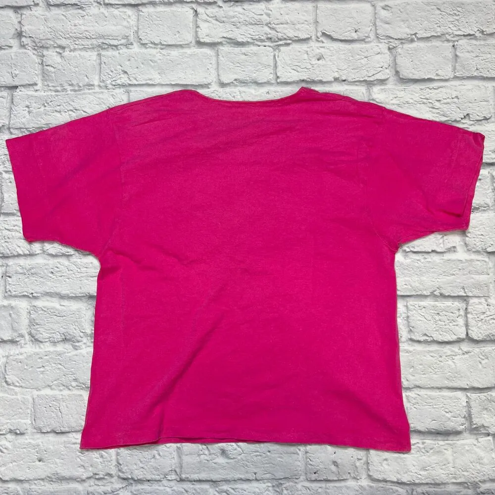 Vintage Glitter Puffy Paint Floral Logo Short Sleeve Shirt Pink Cropped Size M - Image 6