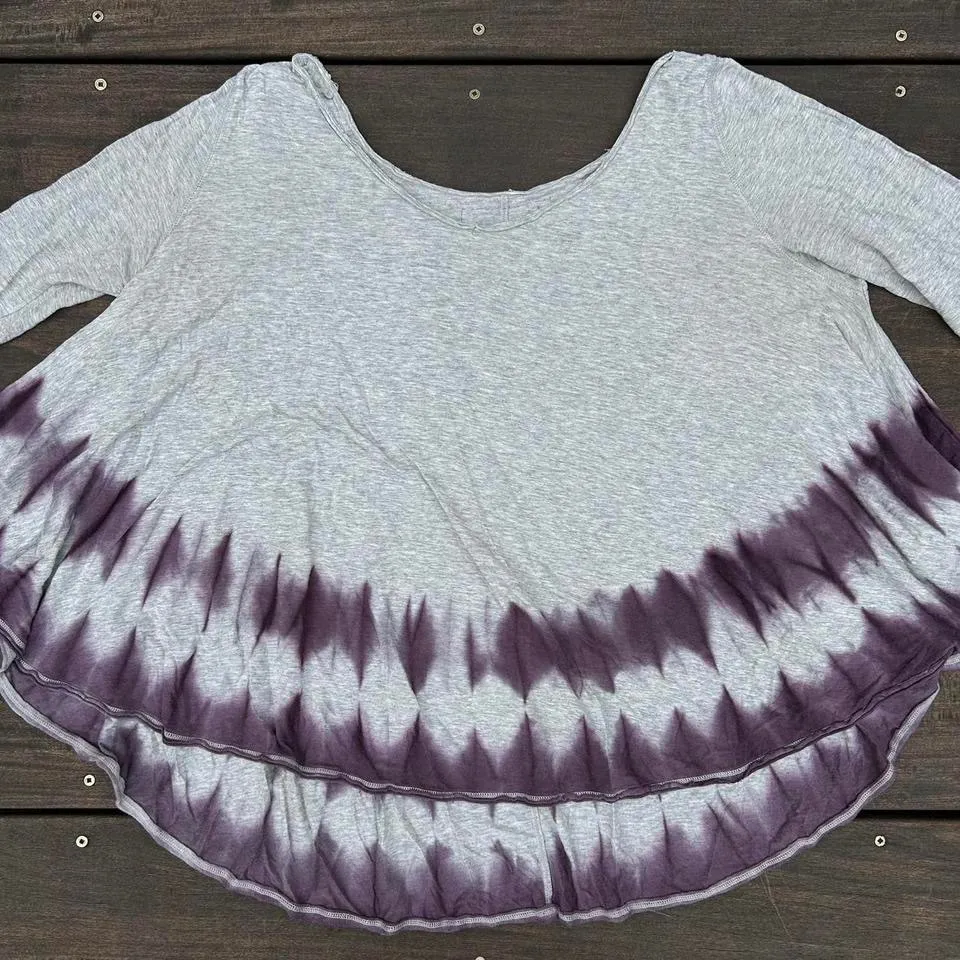 Grey w/ Purple Tie-Dye and Flowy Hem Free People We the Free Washed Spring Tee - Image 2
