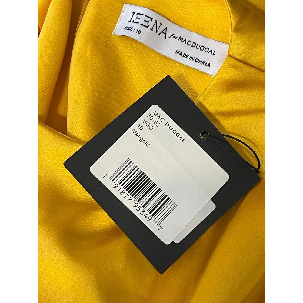 Mac Duggal NEW Size 10 Marigold Asymmetrical Draped Long Sleeve Mini Dress 70152 - Image 9
