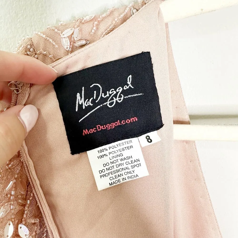 Mac Duggal 35109 Surplice Bodice Embellished Gown Flutter Sleeve Nude Size 8 - Image 11