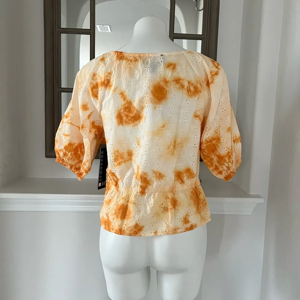 Broadway38 Peplum Top Cotton Perforated Tie Dye Square Neck Size S NWT - Image 5