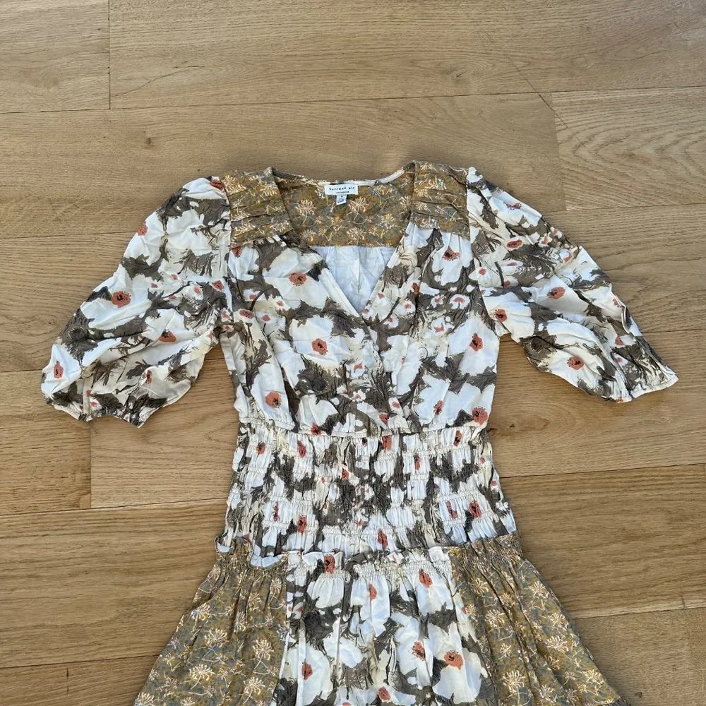 Current Air Multi Floral Tiered Midi Dress in Yellow Green & Cream - Image 2