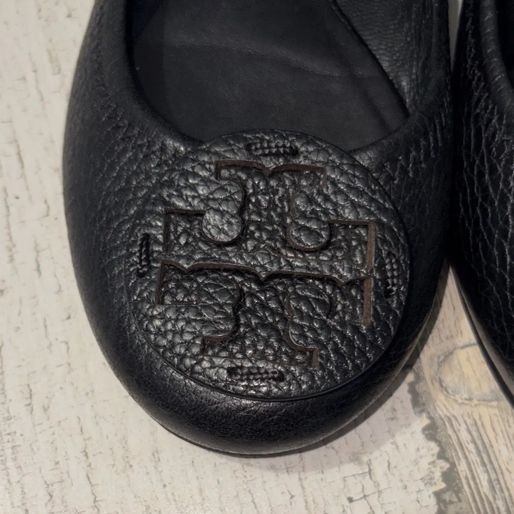 Tory Burch  Mini Ballet Black Textured Flats Size 5 - Image 13