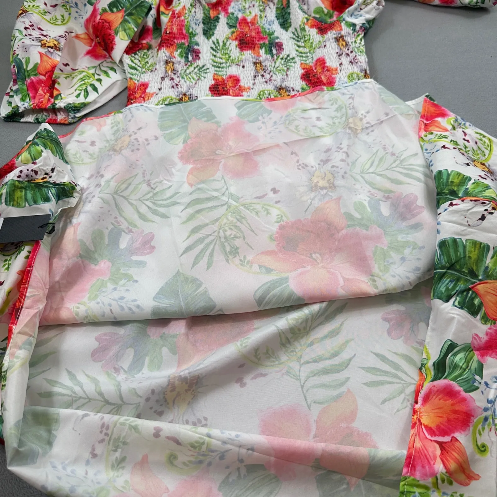 NWT S.DEER Dress Floral Print Womens XXL Long Sleeve Smocked A Line Summer Midi White - Image 7