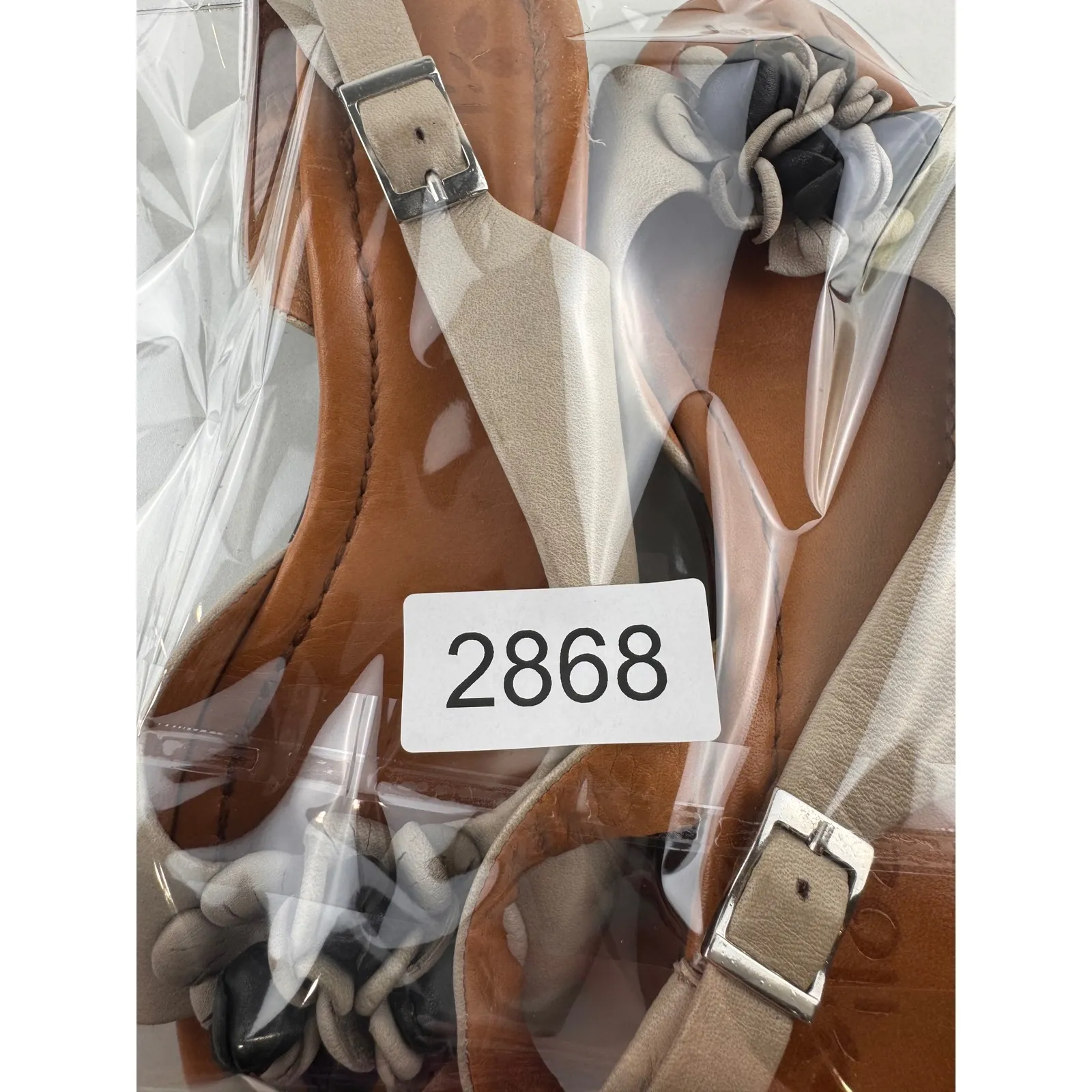 Zoli Slingback Sandals Women Beige Leather Flower Peep Toe Block Heel Size‎ 36 6 Tan - Image 9