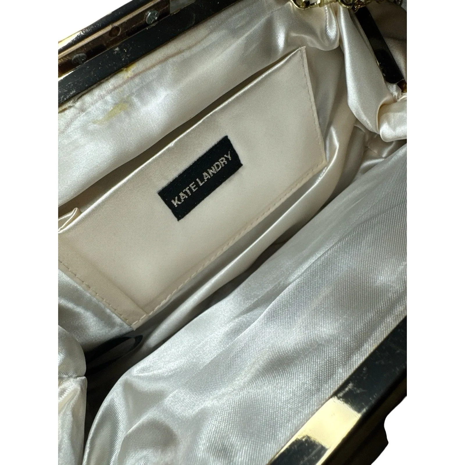 Kate Landry Satin Pouch Frame Clutch Champagne Slip Pocket Formal Party - Image 5