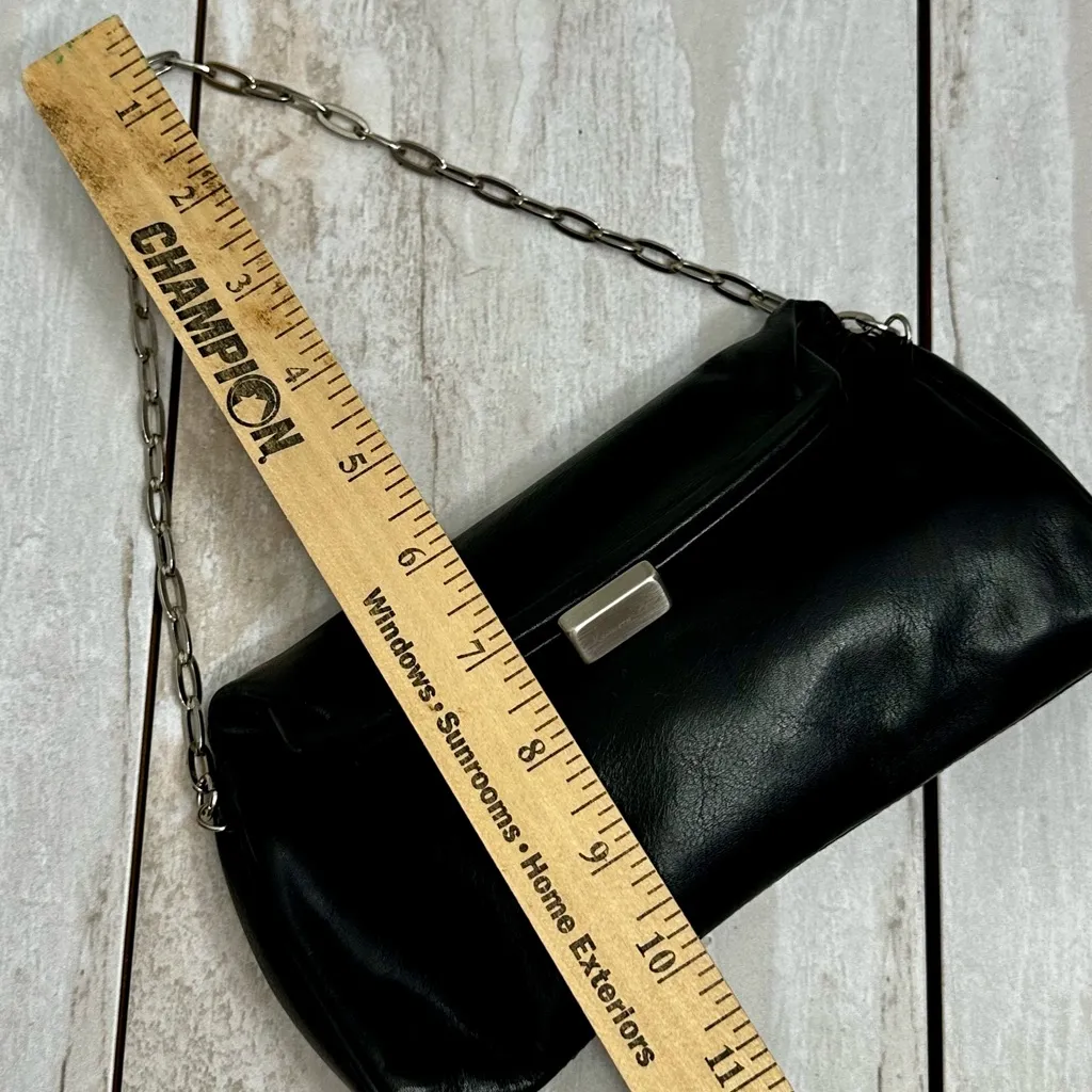 Kenneth Cole Black Leather Mini Bag Silver Chain Fold Over Kiss-lock Date Night - Image 12