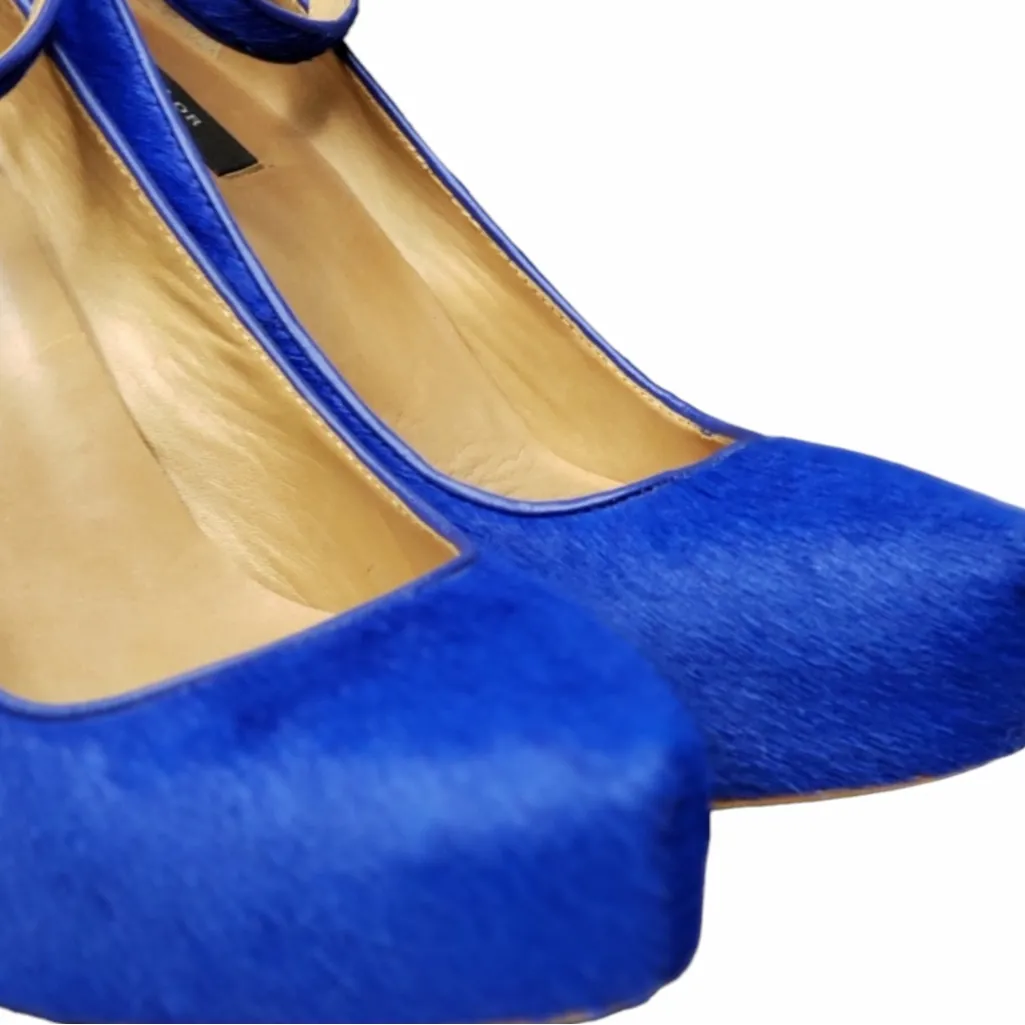 Ann Taylor cobalt blue-platform calf hair wedge heels with ankle buckle strap 7 - Image 4