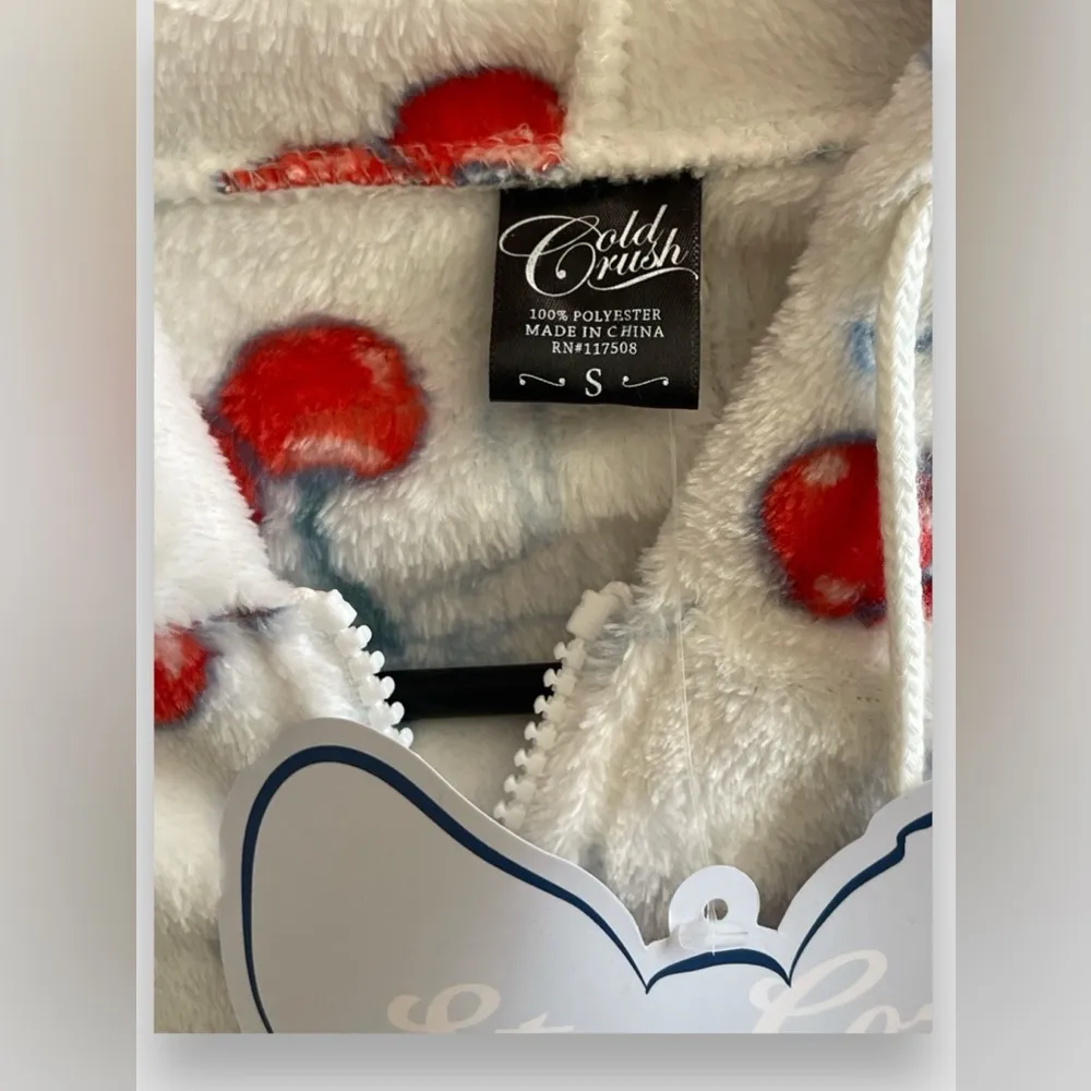 Cold Crush Plush Soft Fleece Cherry & Bows Full Zip Sweatshirt Top Small NWT - Image 5