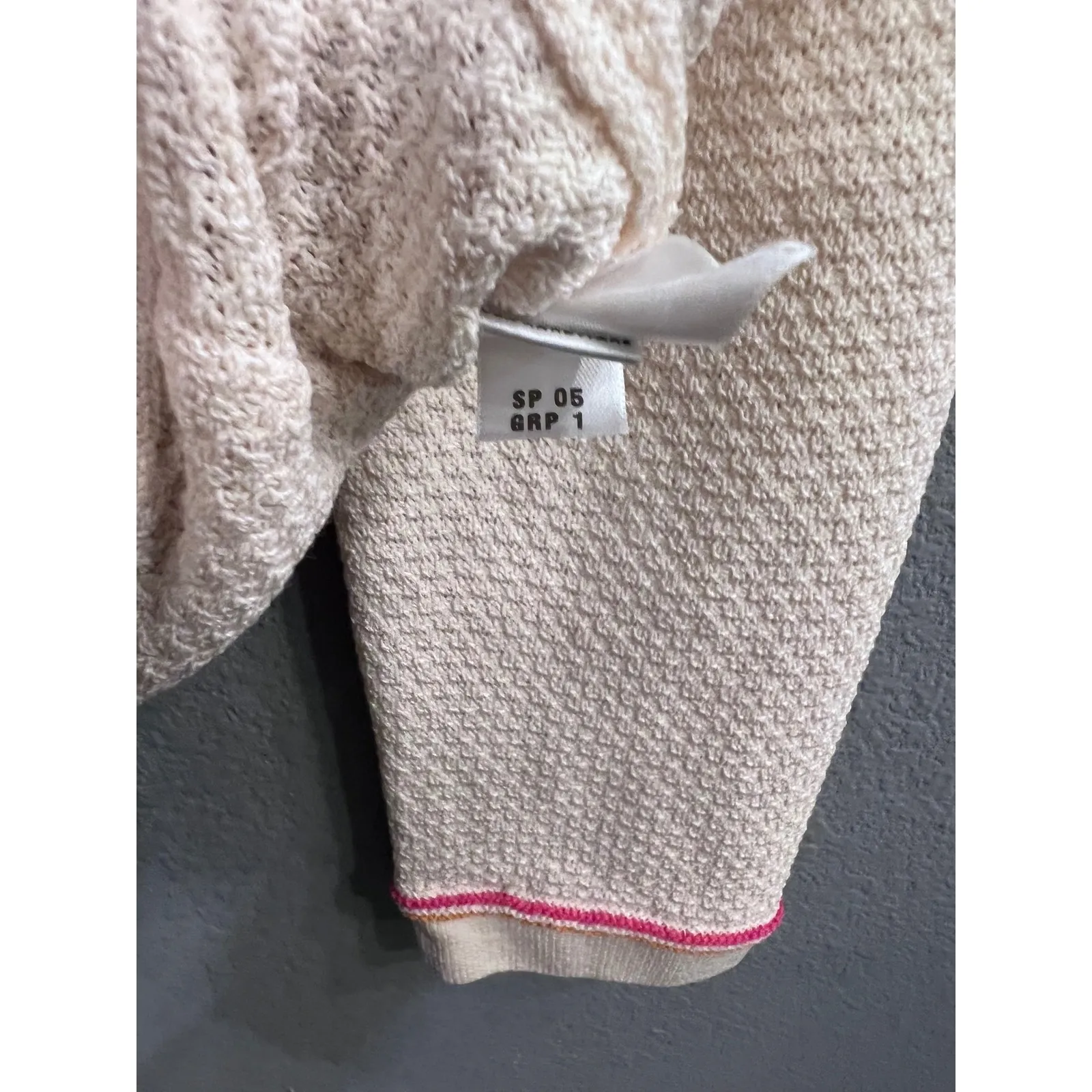 St John Sport Wool Blend Cream Pink Trim Knit Zip Up Jacket Cardigan Small‎ VTG Tan - Image 14