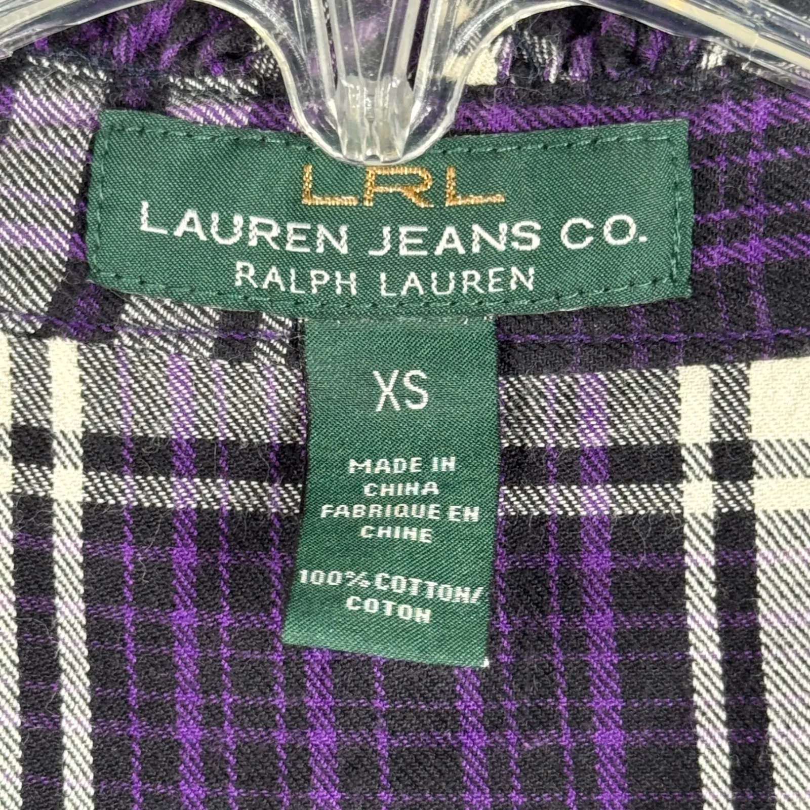 Lauren Ralph Lauren Shirt Purple White Plaid Ruffle Button Down Preppy Womens XS - Image 6