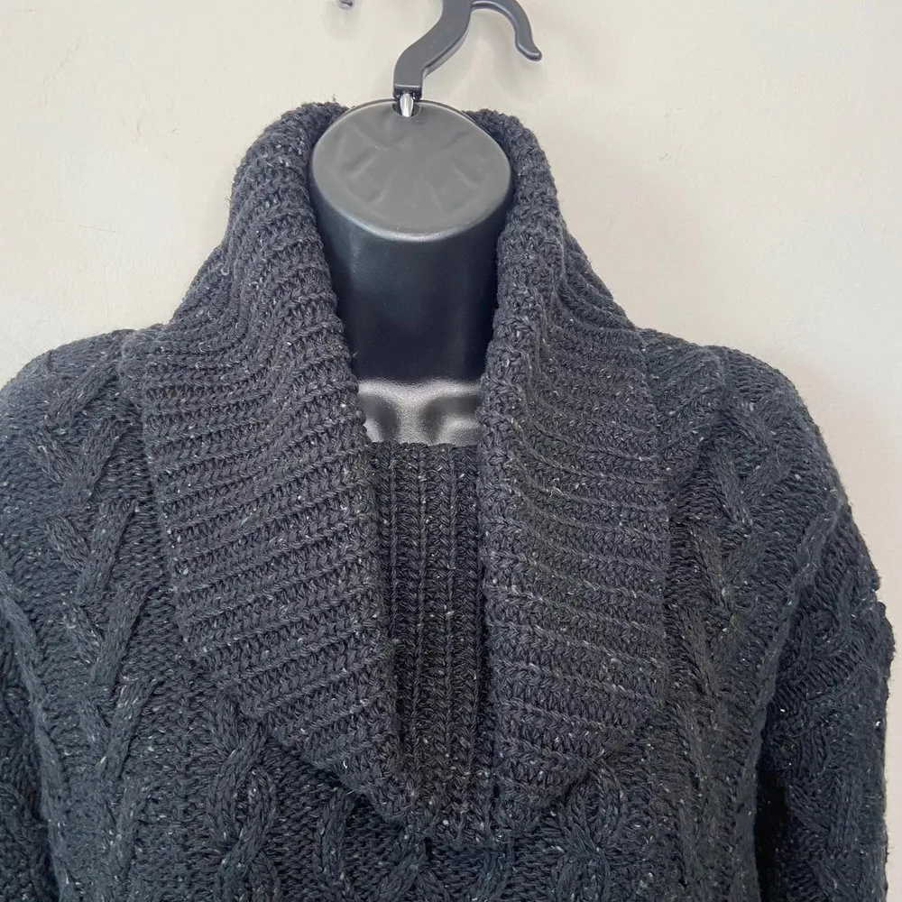 Ralph Lauren Black Chunky Knit Shawl Turtleneck Sweater Size Large - Image 2