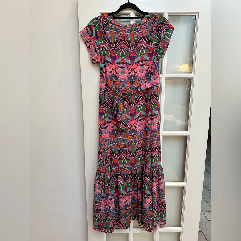 Anthropologie Vanessa Virginia Mural Maxi Midi Dress Boho Hippie Beaded Size 4 - Image 8