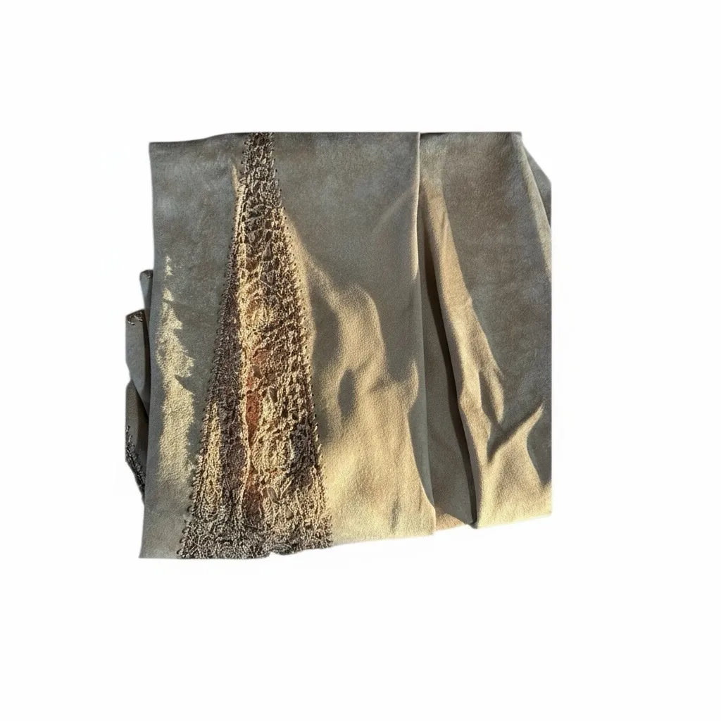 Cache Suede Pants with Hand Crochet Peekaboo Insert at Bottom Camel Tan Sz 2 - Image 13