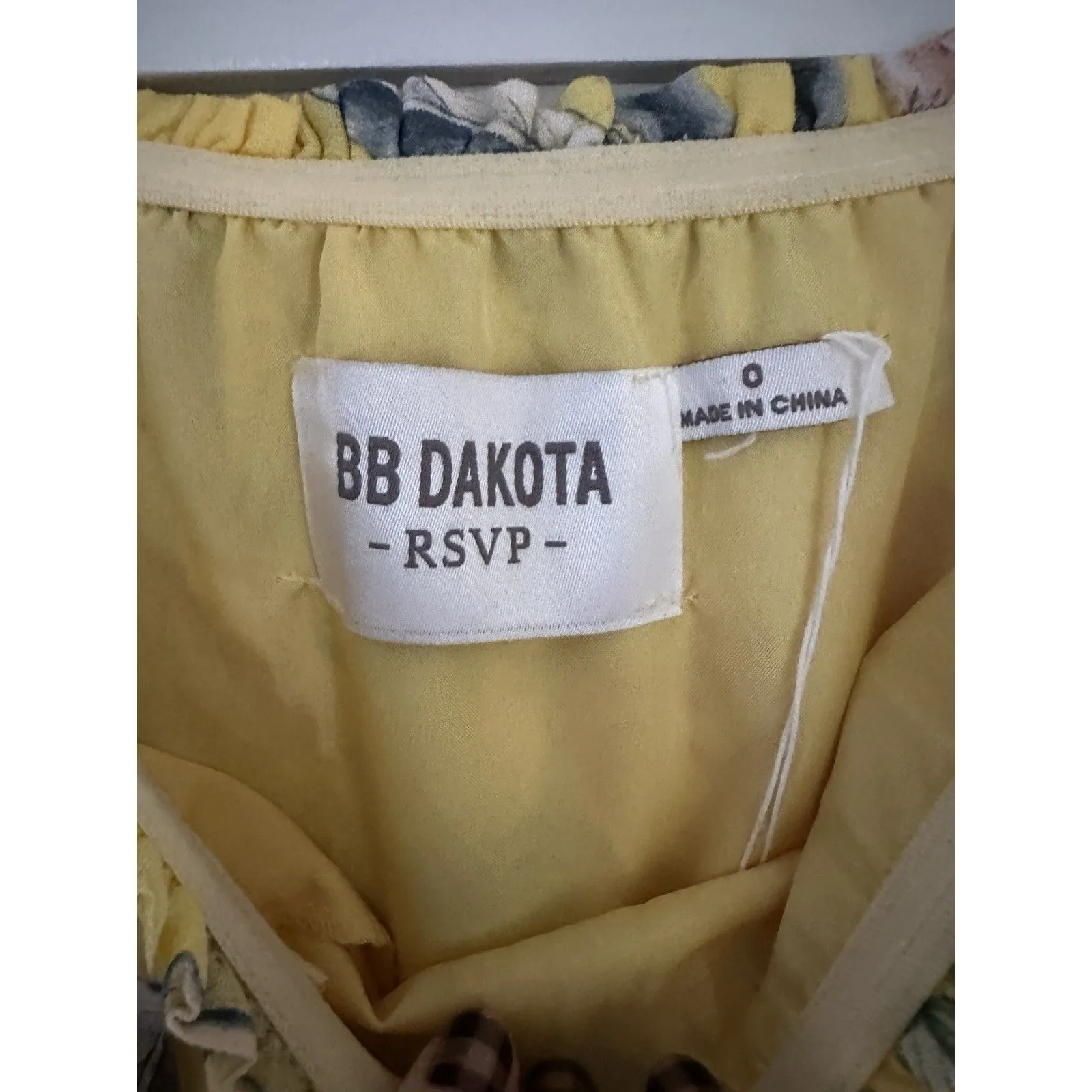 Women's BB Dakota Dress Yellow Floral Off Shoulder Ruffle Flowy High Low Size 0 - Image 5