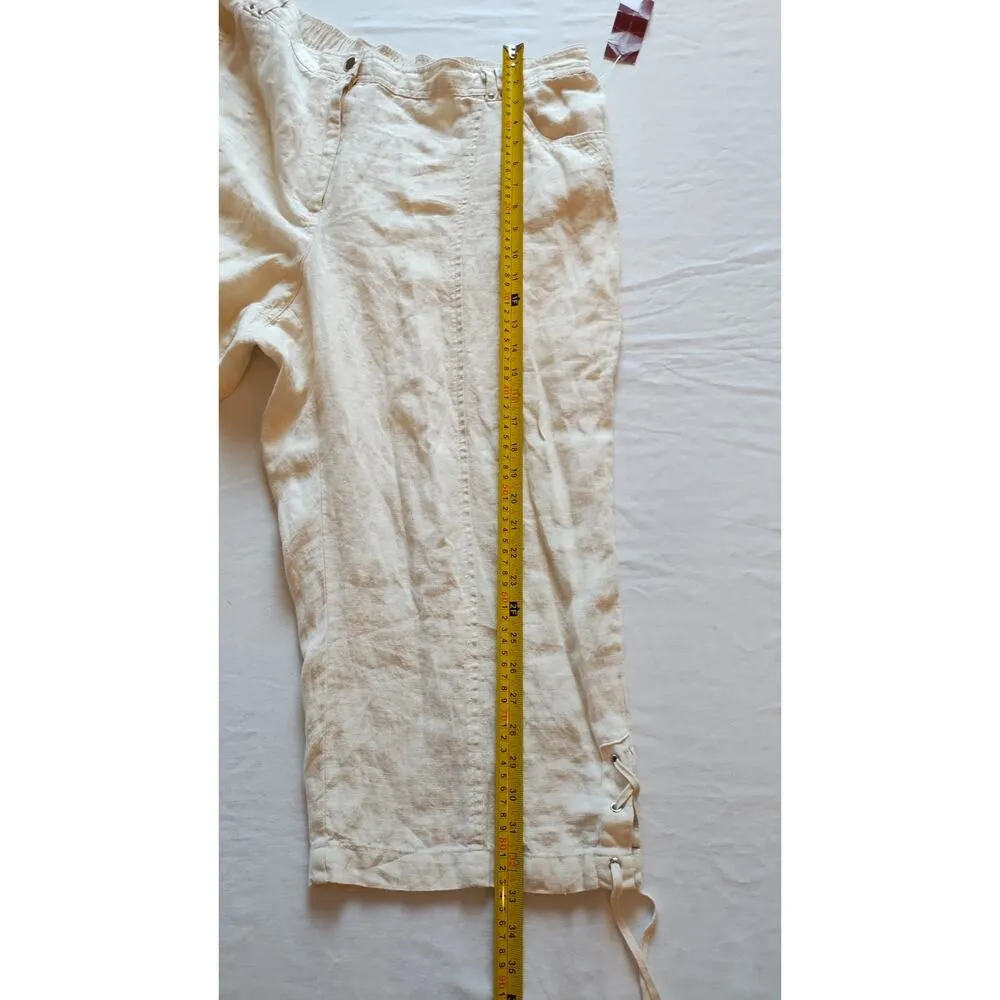 NWT JM Collection Womens 20w Ivory pants 100% Linen Wide Leg Lagenlook Capri - Image 14