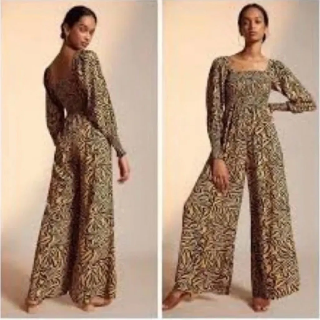 Kachel x Anthropologie Wide Leg Tiger Striped Jumpsuit, Sz 2 Tan - Image 2