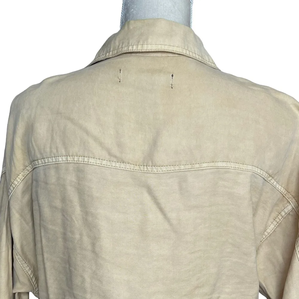 Forever 21 Cropped Drawstring Twill Jacket Size M Button Front Light Yellow - Image 8