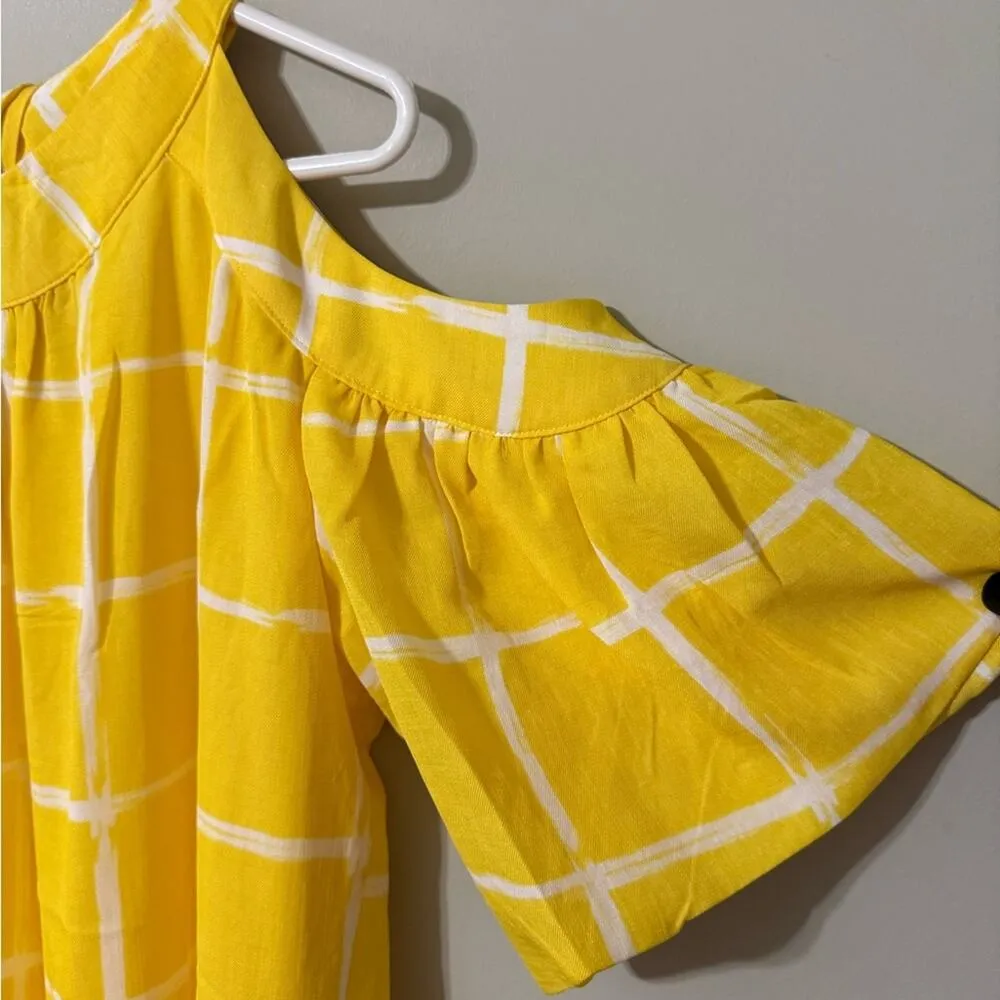 MOON RIVER women’s size medium puff sleeve Yellow Cold Shoulder Dress lined NWT - Image 4