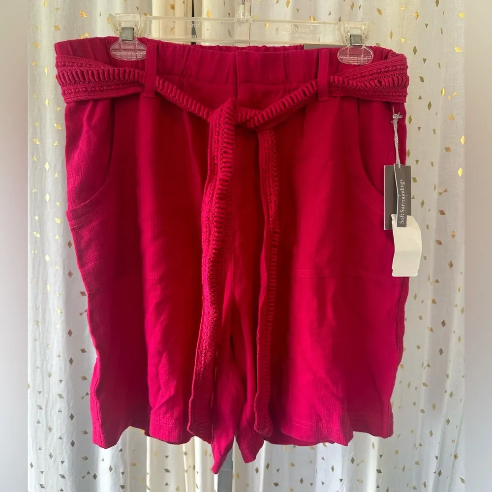 NWT Summer Breeze High Rise Linen Blend Tie Belt Gauze Shorts - Image 2