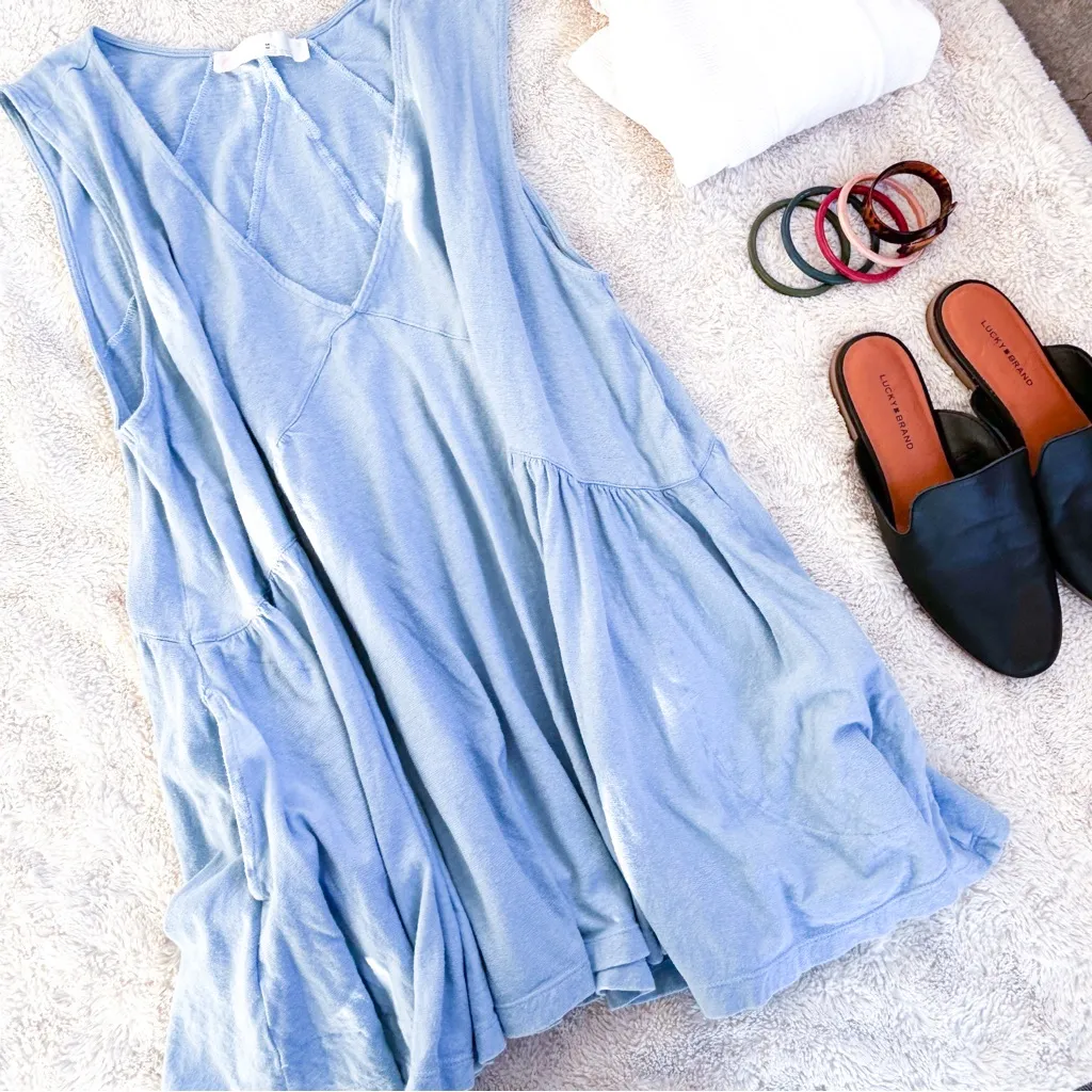 Free People Beach On My Mind Babydoll Cotton Hemp Blue Boho Dress - Image 5