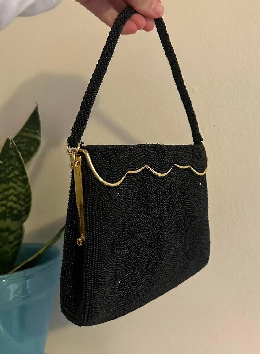 Vintage Black Beaded Mini Bag - Image 2