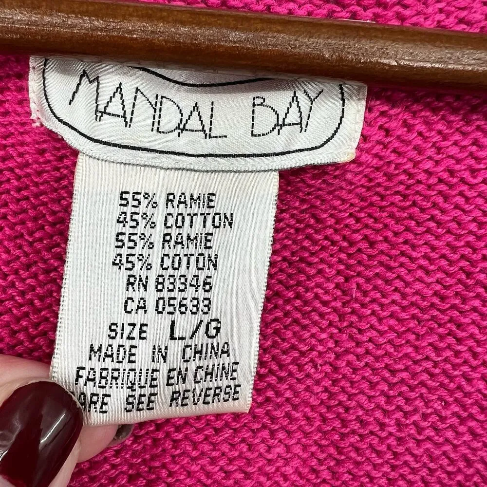 Vintage Mandal Bay Sweater Vest Pink Butterflies Zip Up Embroider Appliqué large - Image 5