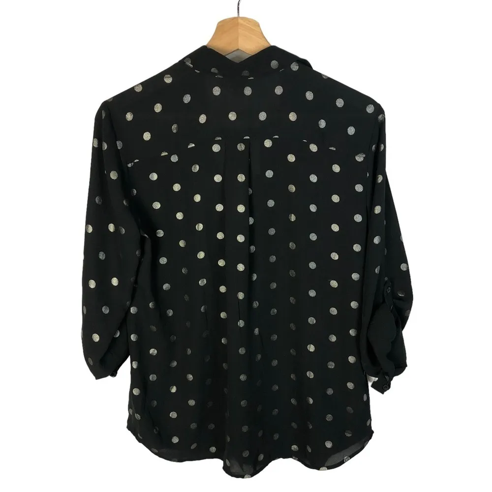 Ann Taylor LOFT Black Silver Polka Dot Long Sleeve Button Down S - Image 2