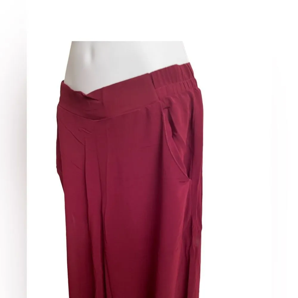 UNIQ Sheer Burgundy Pants with Built In Sheer Shorts Extra Wide Leg Elastic Red - Image 3