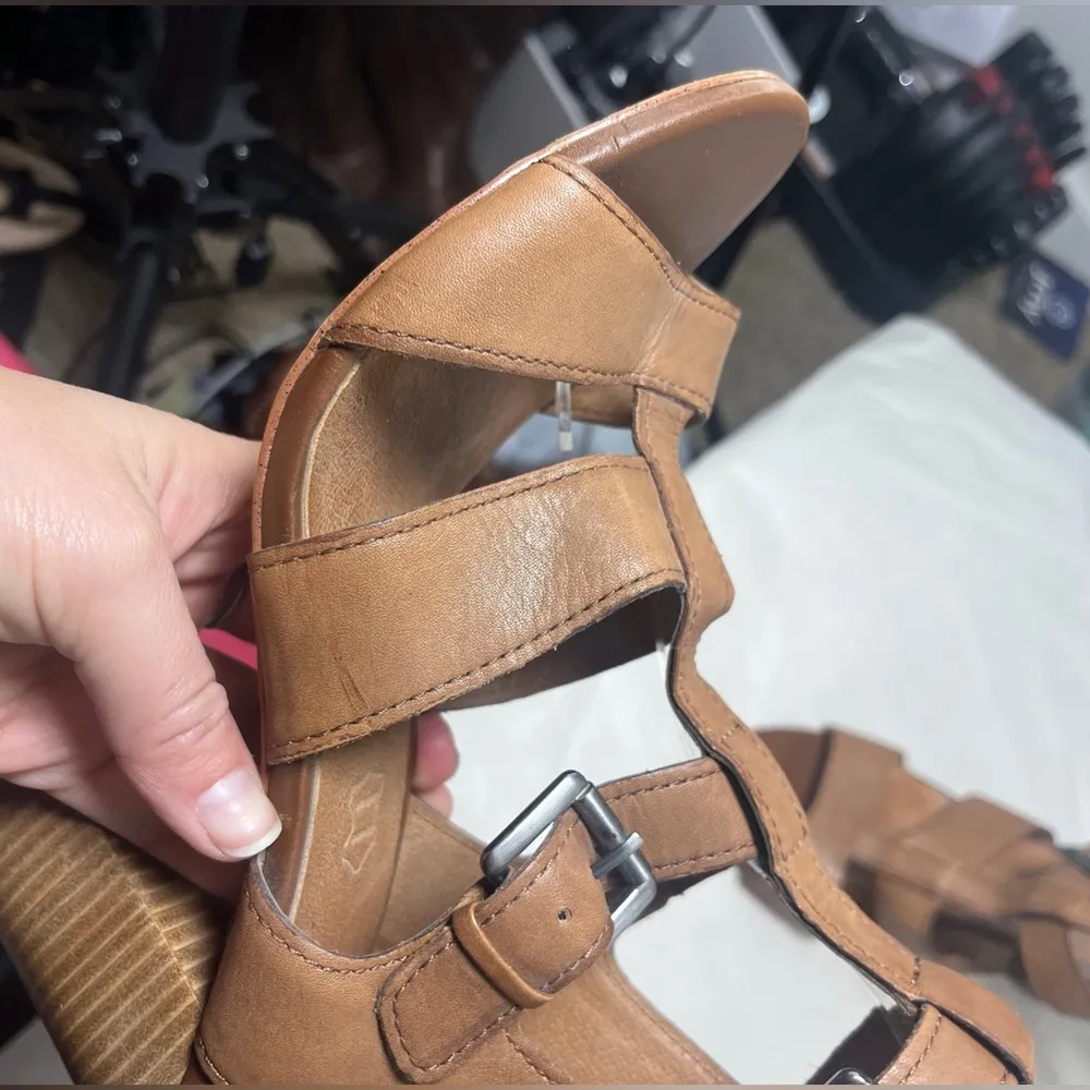 Aldo Strappy Gladiator Stacked Block Heel Leather Sandals Cognac Sz 9 - Image 8