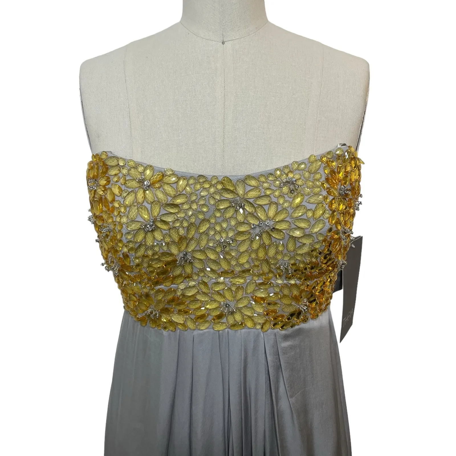 NWT Theia Couture Gold & Gray Silk Formal Strapless Dress Beaded Size 4 $995 - Image 2
