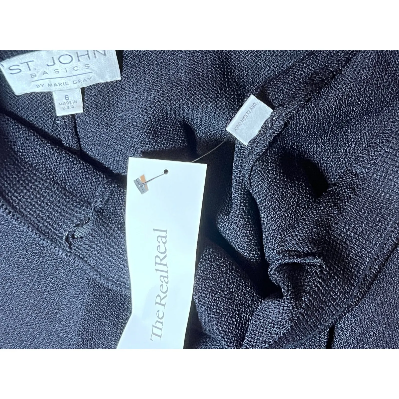 St. John Basics Marie Gray Knit Wide Leg Pants Black Career Casual Cozy USA FLAW Size 6 - Image 7