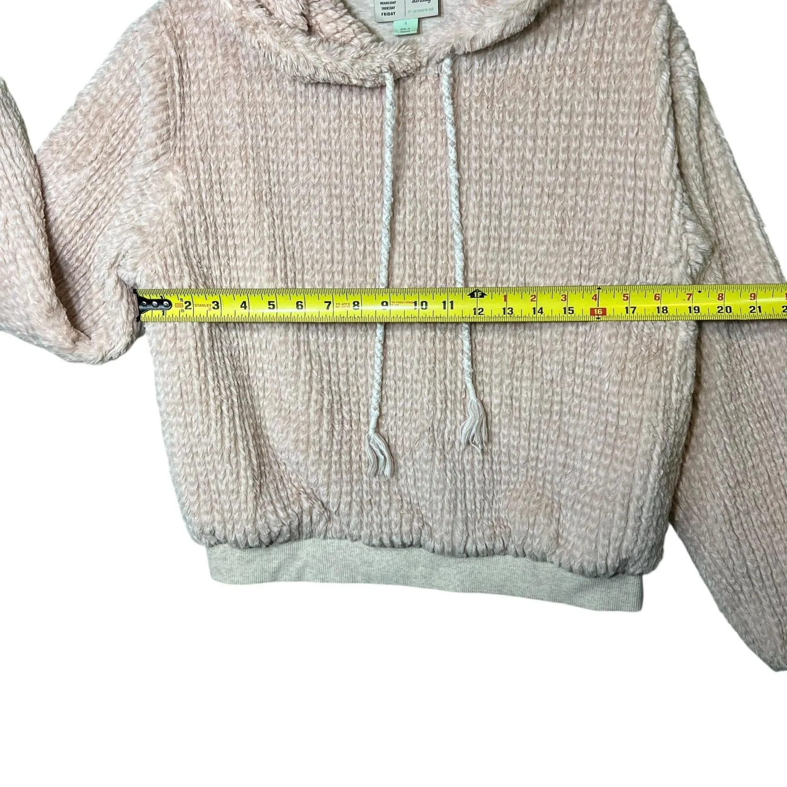 Anthropologie Saturday Sunday Hoodie Womens Small Pink Chenille Fuzzy Pullover - Image 6
