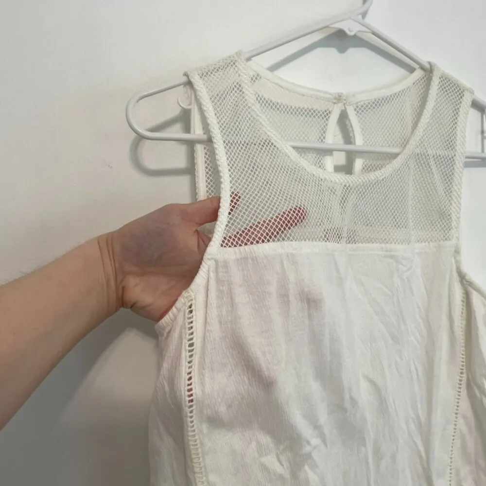 PIXLEY STITCH FIX STITCHFIX Solid White / Ivory ish Mixed Media Crochet Tank Top - Image 5