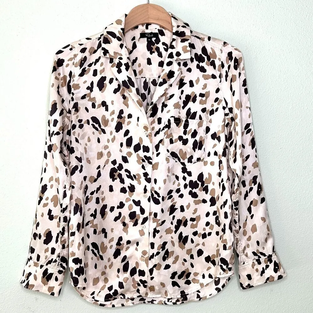 Rails Rebel Silk Shirt in Natural Abstract Animal Print Size XS - Image 14
