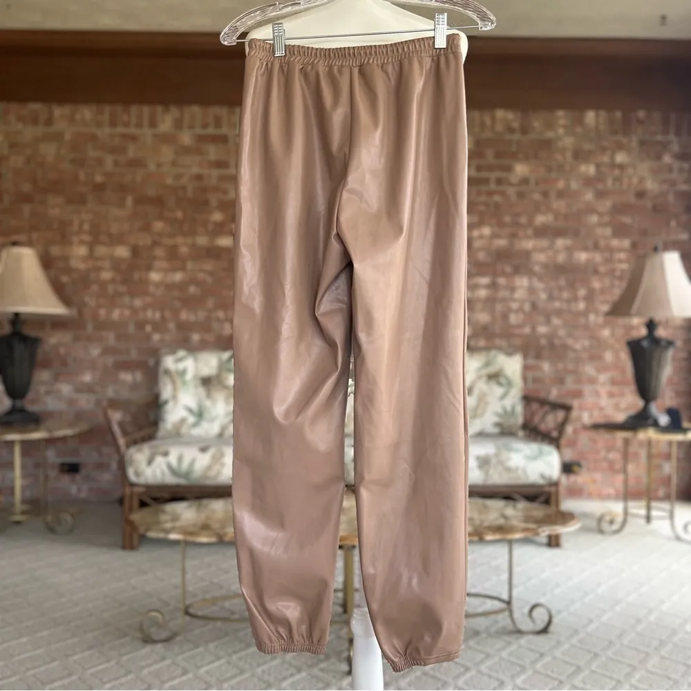 Floerns Tan Faux Leather High Waist Cropped Joggers NWT S - Image 8
