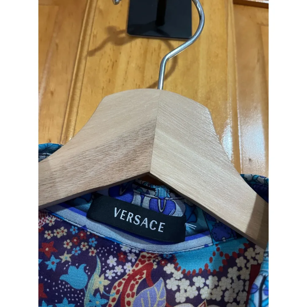 Women’s Versace Art To Wear Floral Geometric Patchwork Silk Button Down - Image 3