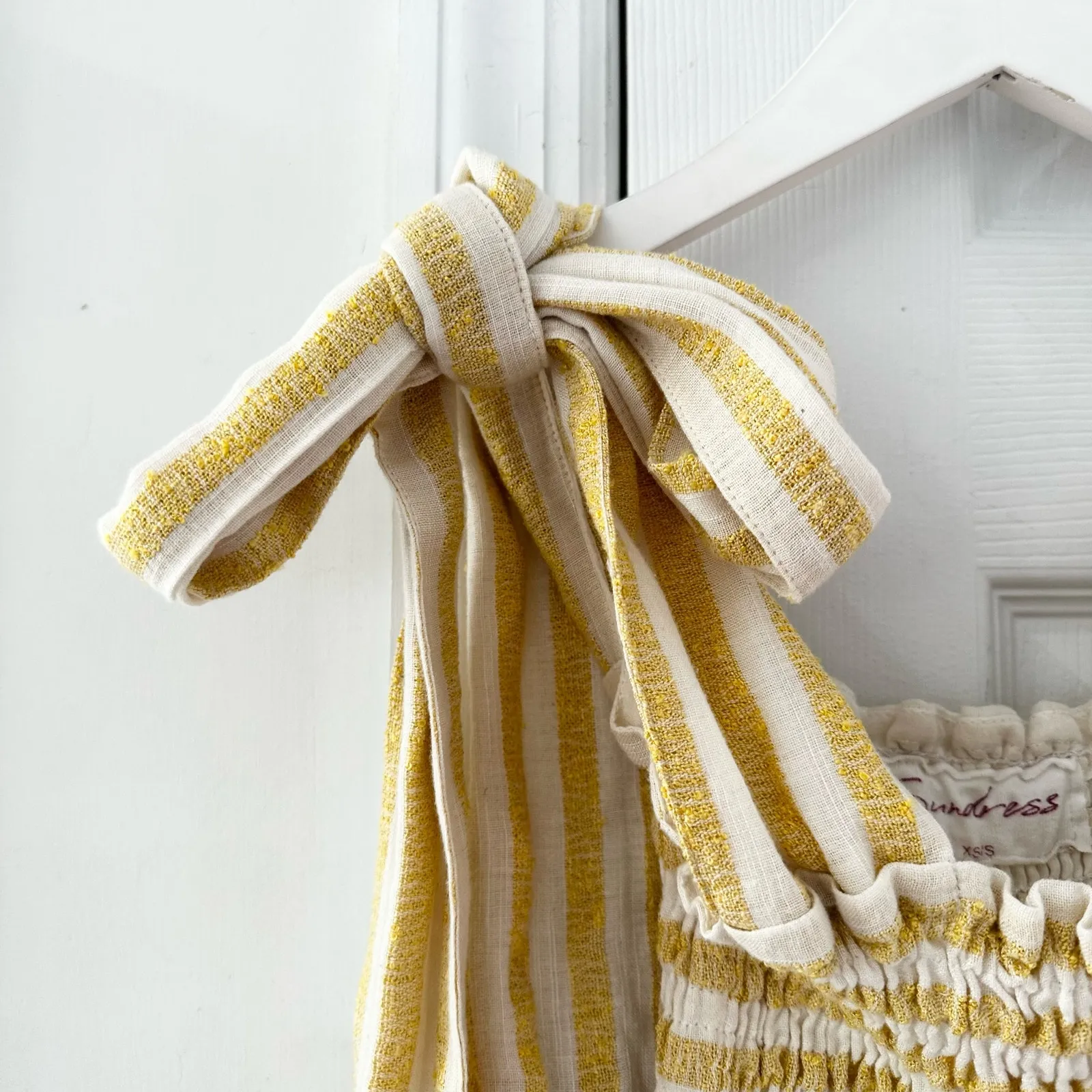 Sundress Pippa Yellow White Striped Tie Strap Pink Pom Poms Jumpsuit XS/Small Size undefined - Image 8