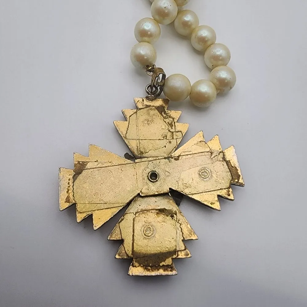 Vintage Anne Klein For Accessocraft Faux Pearl Renaid Lion Sunburst Necklace - Image 3