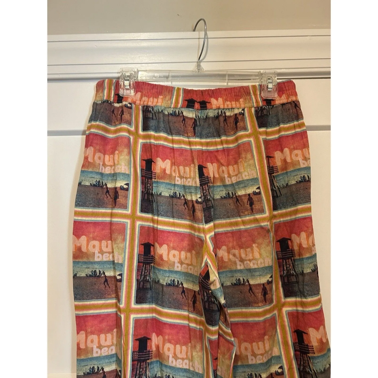 C&C California Maui Beach Linen Pants Size Medium Drawstring Elastic Waist Boho - Image 5