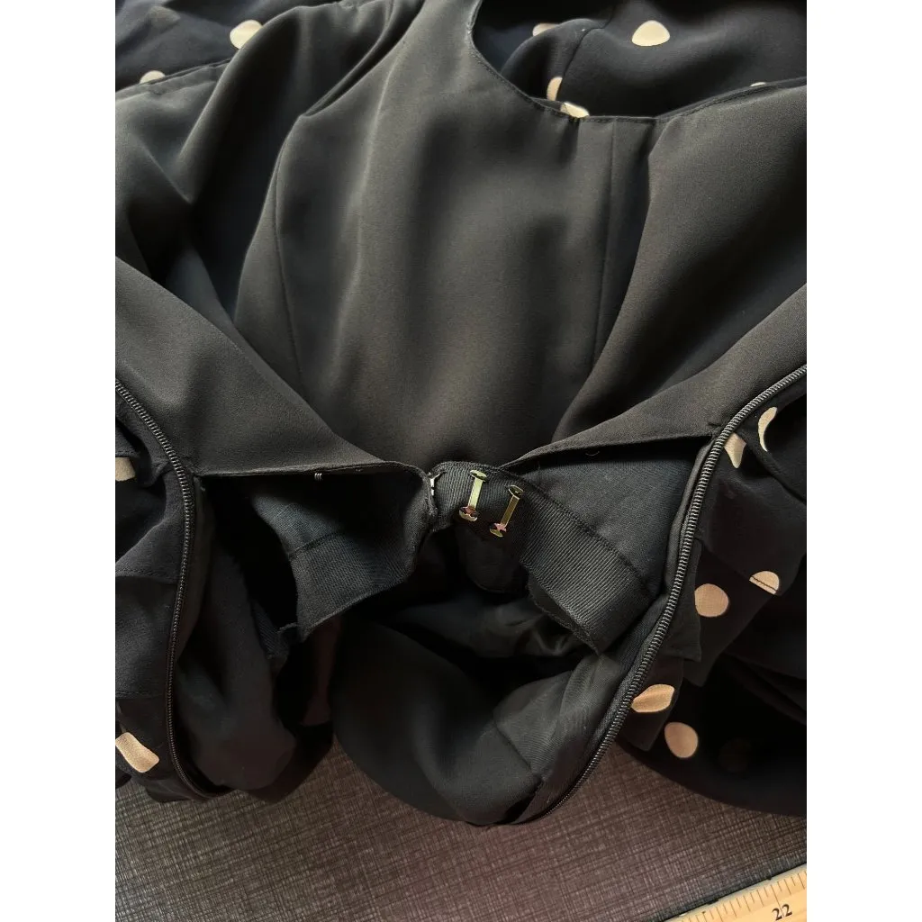 Vintage 90s hetta B Maxi Dress Sz 12 100% Silk Polka Dot Black White Sleeveless - Image 10