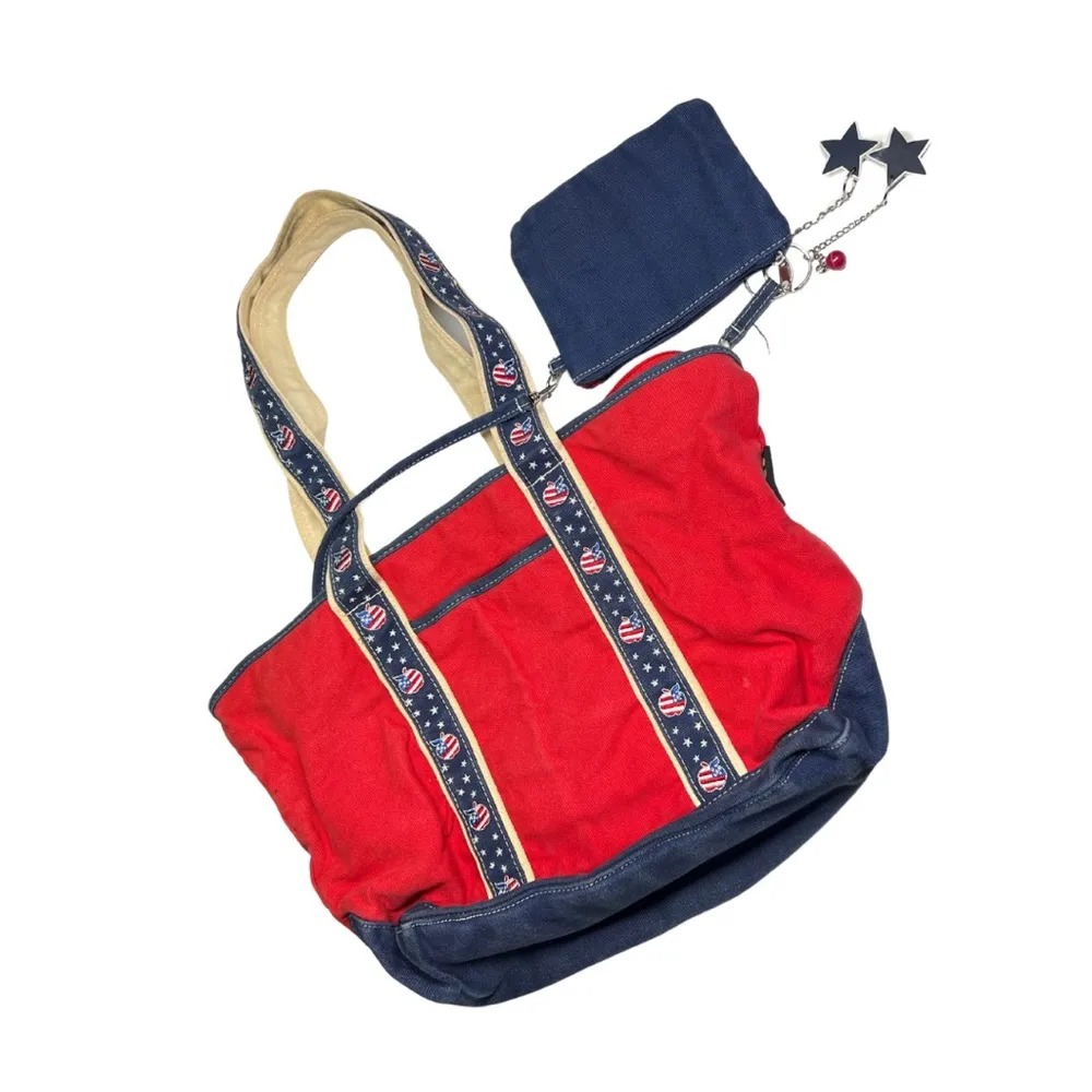 Joe Boxer red blue apples stars teacher shoulder bag patriotic tote school VTG - Image 2