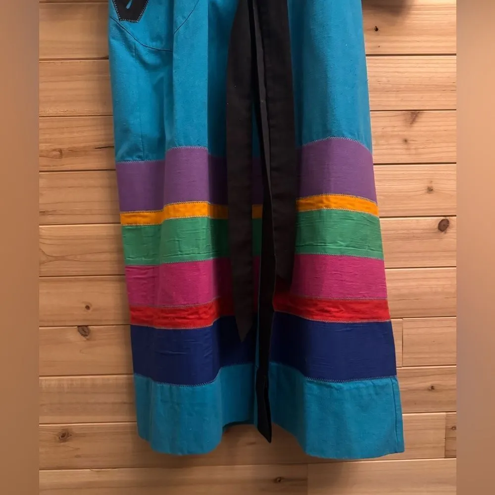Vintage 70’s Youth Guild Size Large Unisex Colorful Colorblock Full Length Robe Blue - Image 3