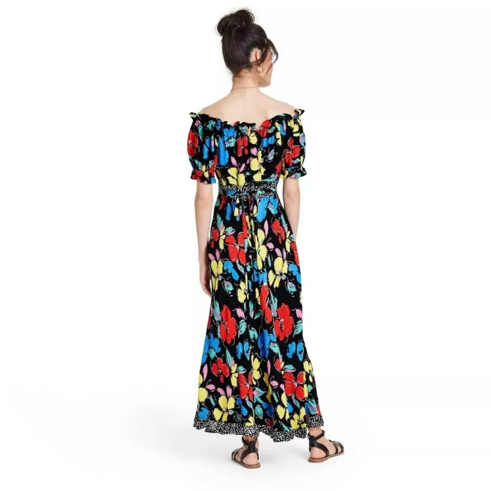 Rixo X Target Black Floral Off Shoulder Maxi Dress Size 2 - Image 3