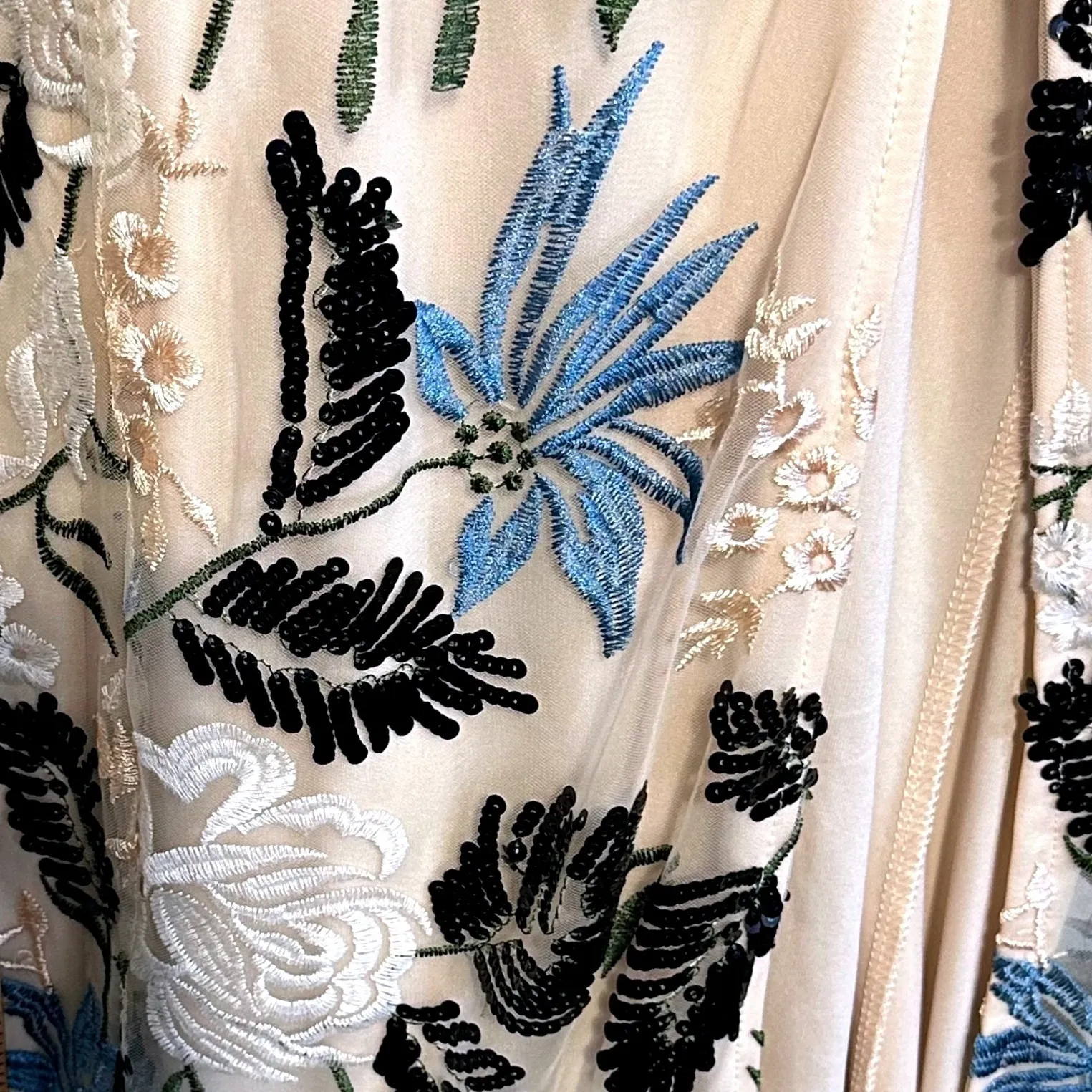 Lulus Show Stopper Cream Embroidered Sequin‎ Bodycon Maxi Dress XS Tulle Gown - Image 9