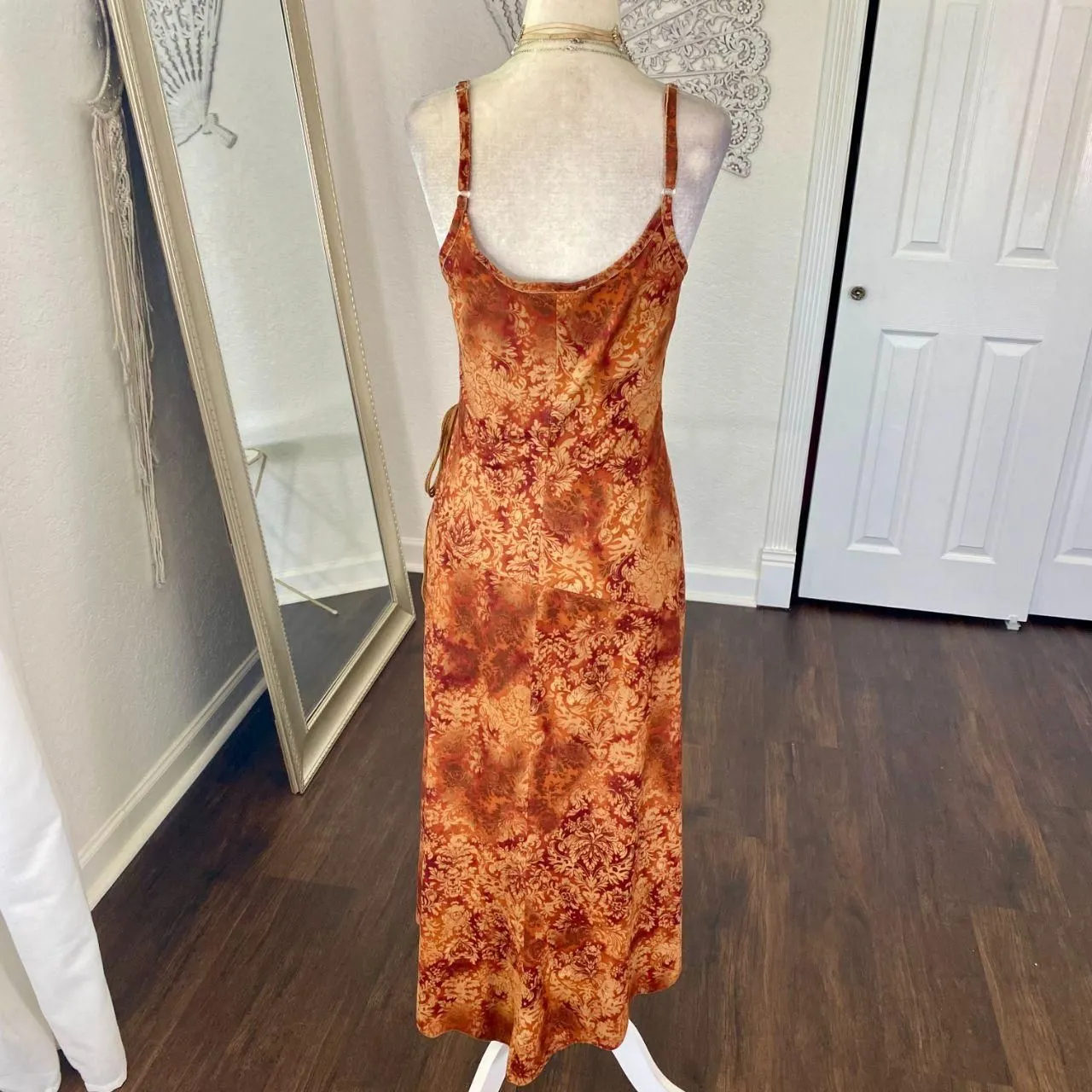 Bebe Orange Red Early 2000's Whimsygoth Bohemian Asymmetric Wrap Dress S - Image 4