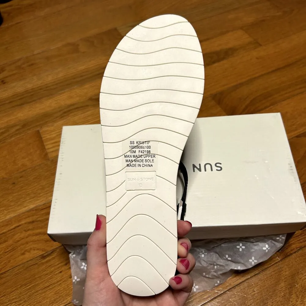 Sun Stone Kristip Black Sandal Womens Size 10 M NWT NIB Black White - Image 4